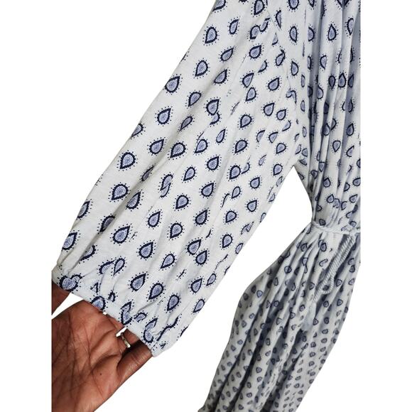 GARNET HILL Womens Med. Paisley Print Bohemian Bishop-Sleeve Knit Robe Pockets - Picture 8 of 9